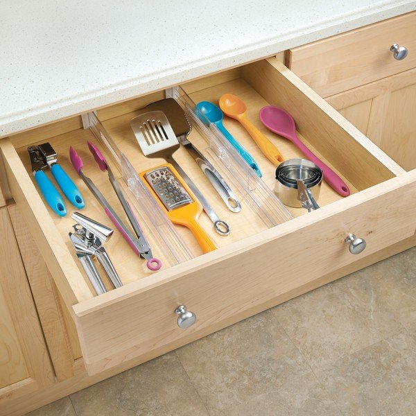 Set 2 priehľadných rozdeľovačov kuchynských zásuviek iDesign Linus, 37 cm-image-1