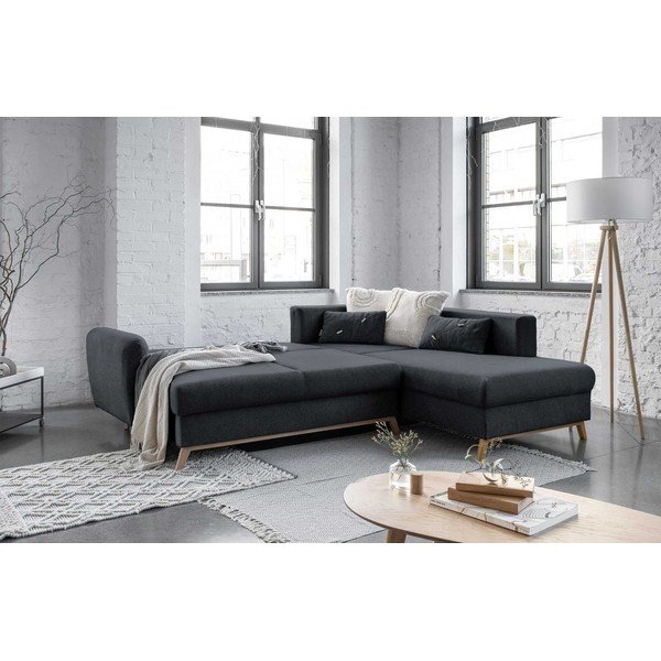 Tmavosivá rozkladacia rohová pohovka Miuform Scandic Lagom L, pravý roh-image-4