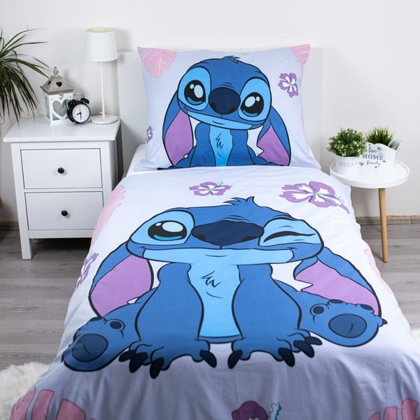 Modro-fialové bavlnené detské obliečky na jednolôžko 140x200 cm Lilo and Stitch "Cute" – Jerry Fabrics-image-1