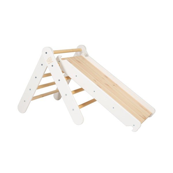 Biely pikler trojuholník z borovicového dreva 46x87x60 cm Montessori – Meowbaby
