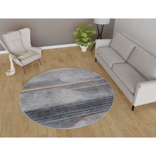 Sivý umývateľný okrúhly koberec ø 120 cm Yuvarlak – Vitaus-image-1