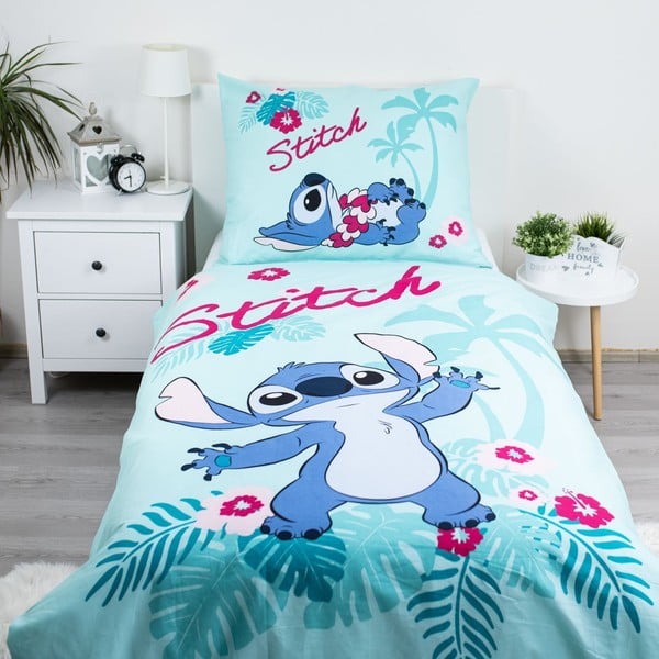 Modrá bavlnená detská obliečka na jednolôžko 140x200 cm Lilo a Stitch "Hawaii"  – Jerry Fabrics-image-1