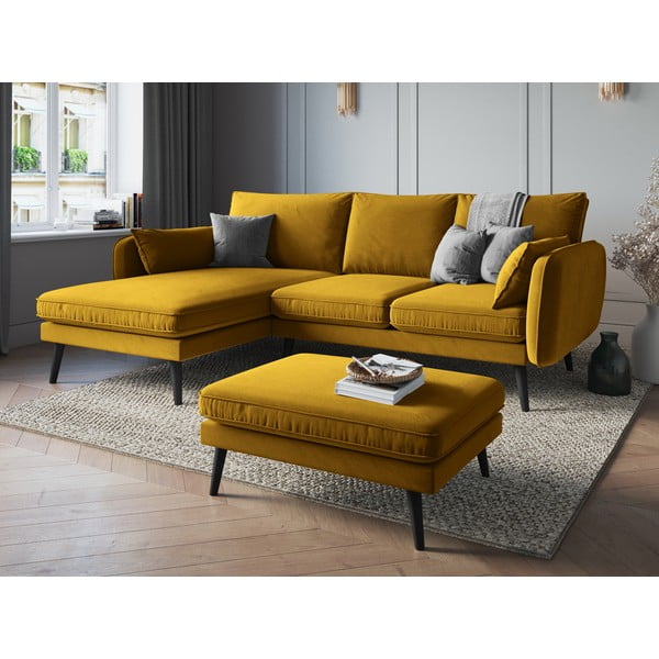 Žltá podnožka s čiernymi nohami Kooko Home Lento-image-1