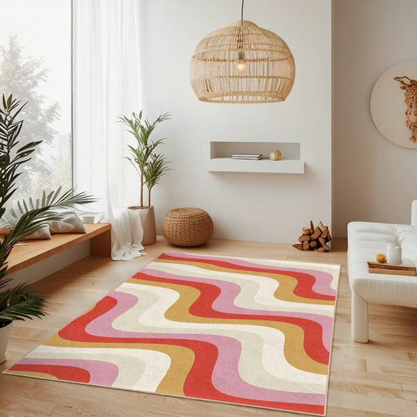 Žltý/ružový prateľný koberec 120x180 cm Creamy Raspberry Swirl – Mila Home-image-2