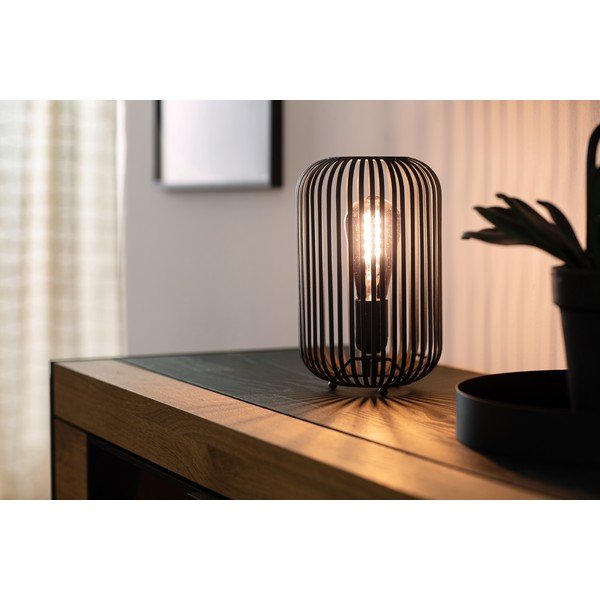 Čierna stolová lampa s kovovým tienidlom (výška 25 cm) Cage – Fischer & Honsel-image-1
