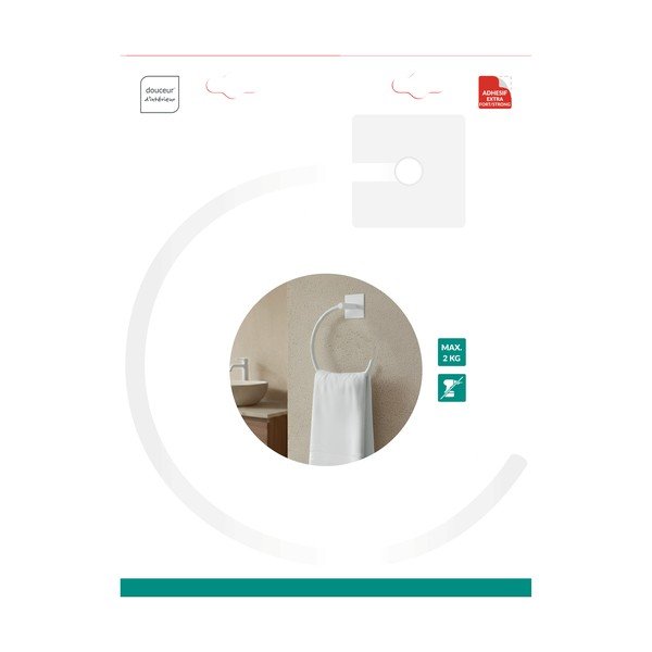 Matne biely kovový držiak na uteráky bez vŕtania Fixeo – douceur d'intérieur-image-1