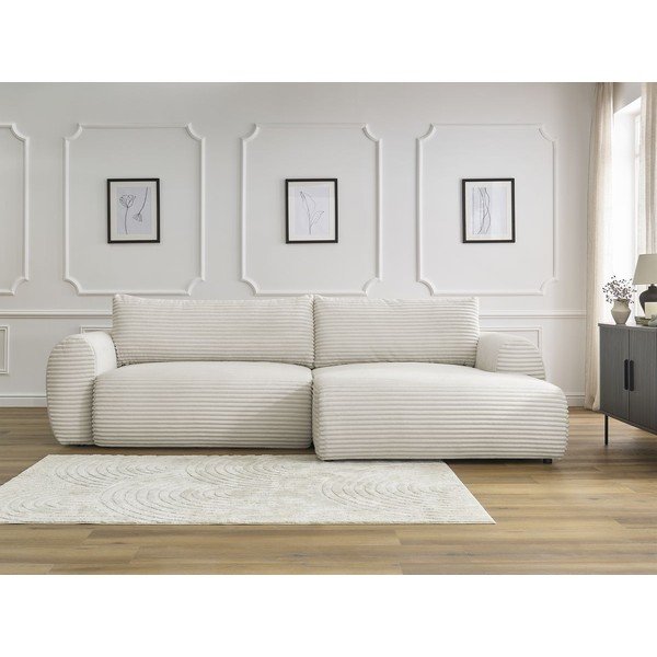 Krémová menčestrová rozkladacia rohová pohovka (pravý roh) Lucien – Bobochic Paris-image-1