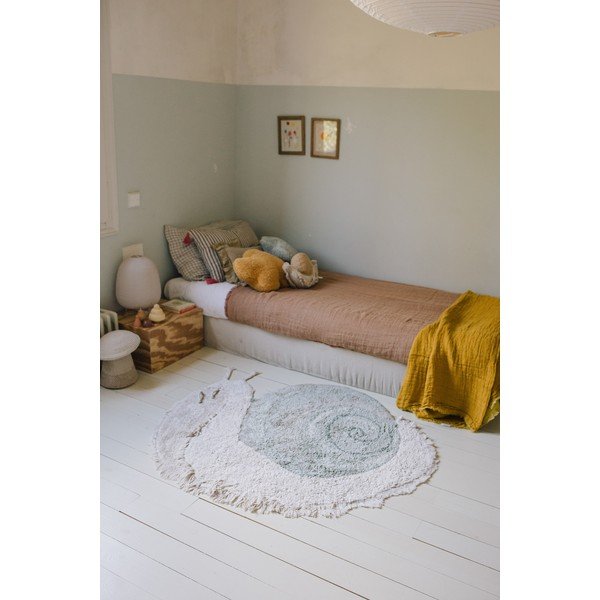 Prateľný ručne tkaný bavlnený detský koberec v mentolovo-svetlo šedej farbe 100x120 cm Snail – Lorena Canals-image-4