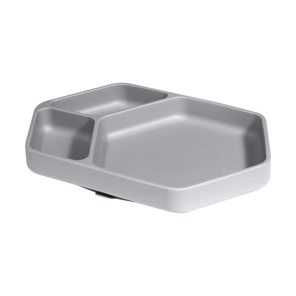 Sivý silikónový detský tanier 16x25 cm – Kindsgut-image-2