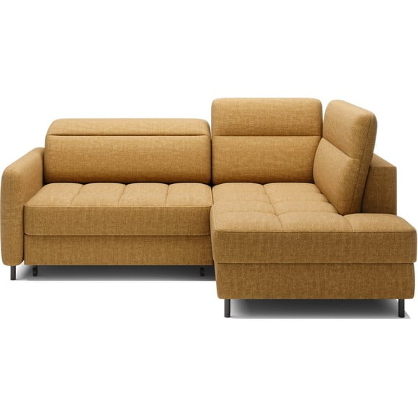 Žltá zamatová rozkladacia/s úložným priestorom rohová pohovka (pravý roh/do L) Barea – ELTAP