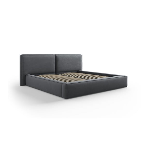 Tmavosivá čalúnená dvojlôžková posteľ s úložným priestorom a roštom 140x200 cm Arendal – Cosmopolitan Design