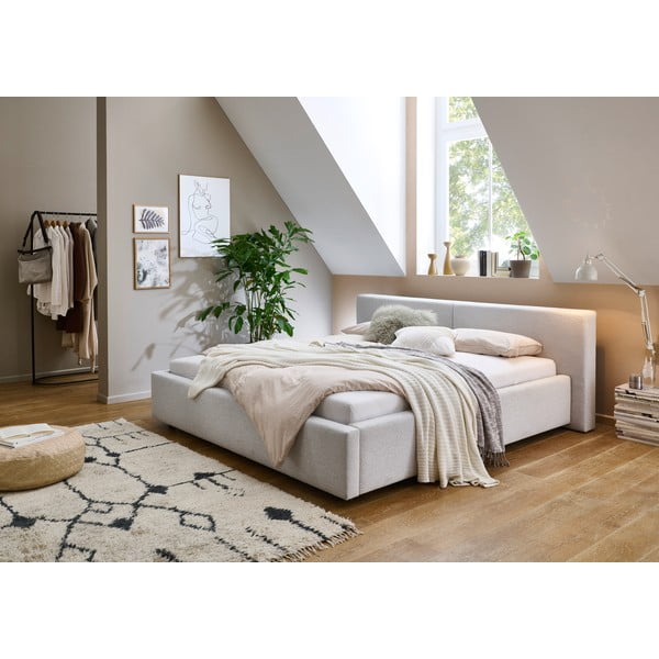 Svetlosivá čalúnená dvojlôžková posteľ s úložným priestorom s roštom 180x200 cm Cube – Meise Möbel-image-1