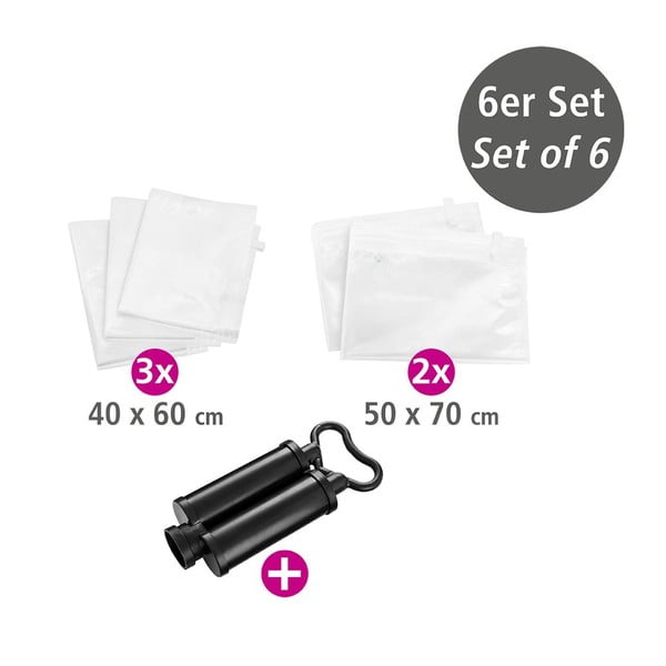 Set 5 cestovných vákuových vriec a pumpy na oblečenie Wenko-image-1
