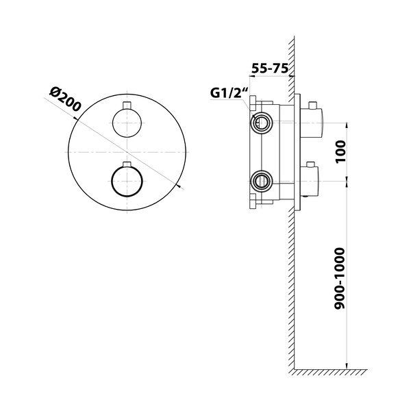 Matne čierna podomietková sprchová batéria (2 výstupy) – Sapho-image-2