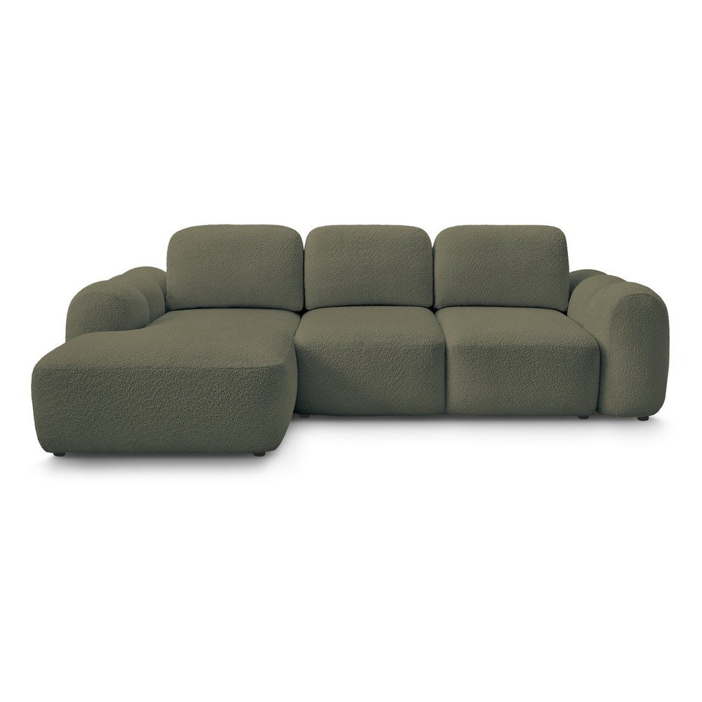 Zelená rozkladacia/s úložným priestorom rohová pohovka z textílie buklé (ľavý roh/s leňoškou) Montaigne – Bobochic Paris