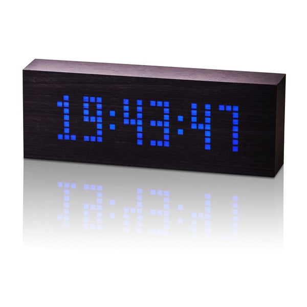 Čierny budík s modrým LED displejom Gingko Message Click Clock
