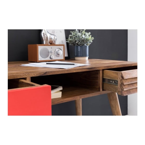 Pracovný stôl s červenou zásuvkou z masívneho sheeshamového dreva Skyport REPA-image-3