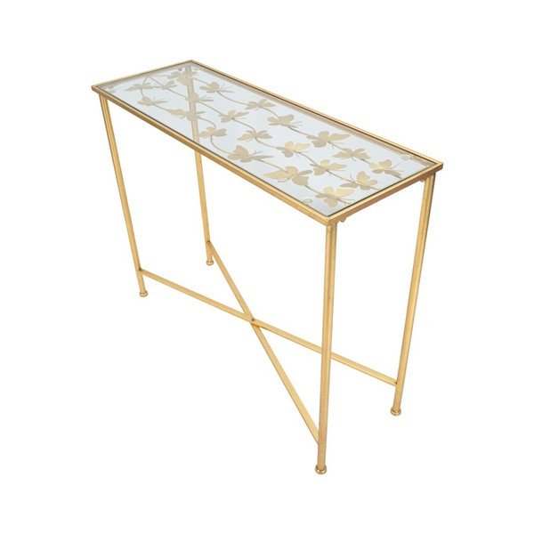 Biely/v zlatej farbe konzolový stolík so sklenenou doskou 35x100 cm Butterflies – Mauro Ferretti-image-2