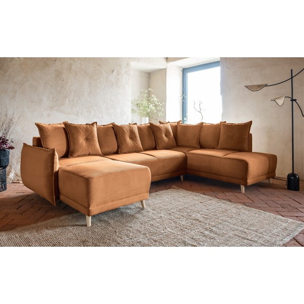 Menčestrová rozkladacia rohová pohovka v tehlovej farbe (pravý roh/do "U") Lazy Lukka – Miuform-image-3