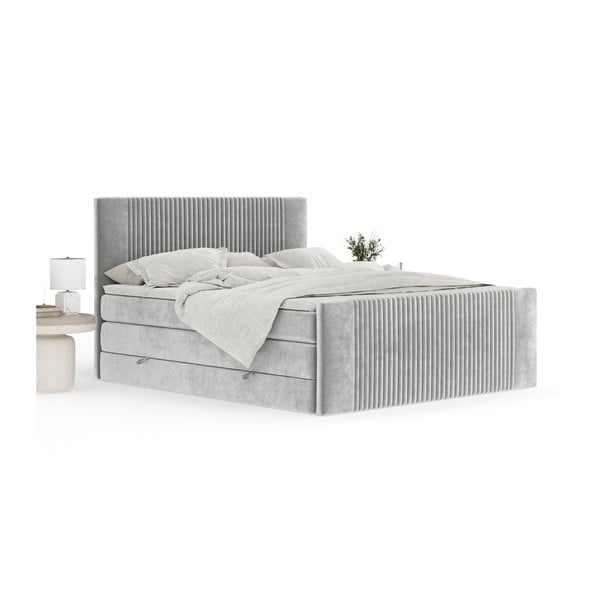 Svetlosivá boxspring posteľ s úložným priestorom 140x200 cm Bergamo – Maison de Rêve-image-4