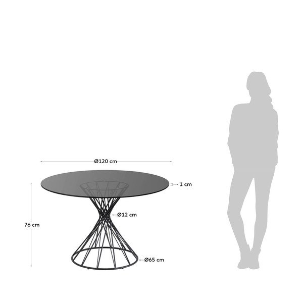 Čierny okrúhly jedálenský stôl so sklenenou doskou ø 120 cm Niut – Kave Home-image-4