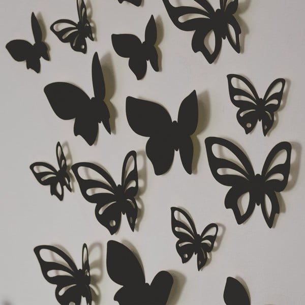 Sada 8 čiernych 3D motýlikov na stenu Butterflies
