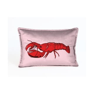 Ružový zamatový vankúš s homármi Velvet Atelier Lobster, 50 x 35 cm