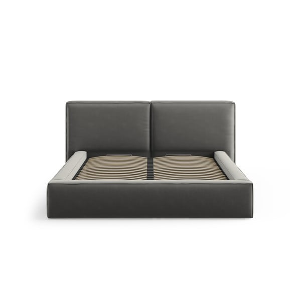 Sivá zamatová čalúnená dvojlôžková posteľ s úložným priestorom s roštom 200x200 cm Arendal – Cosmopolitan Design-image-3
