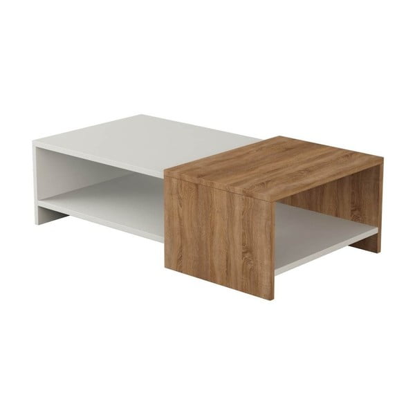 Biely konferenčný stolík s detailem v dekóre dubového dreva Yalo