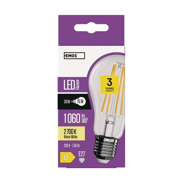 Teplá biela LED žiarovka E27, 8 W – EMOS-image-1