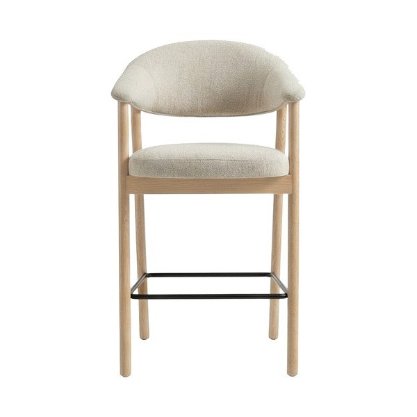 Krémovobiela/v prírodnej farbe čalúnená barová stolička s podrúčkami (výška sedadla 67 cm) Elk – Unique Furniture-image-1