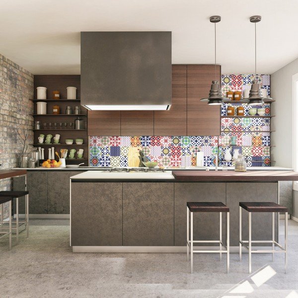 Sada 30 nástenných samolepiek Ambiance Wall Stickers Cement Tiles Azulejos Vinito, 15 × 15 cm