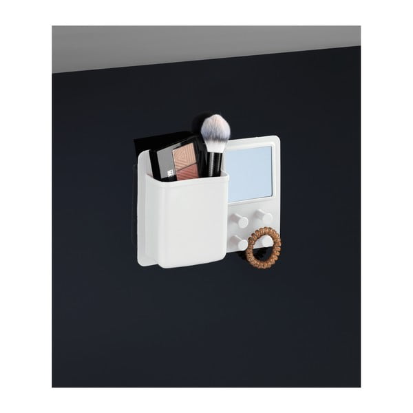 Biely silikónový nástenný organizér s háčikmi a zrkadlom Wenko Ampio-image-3