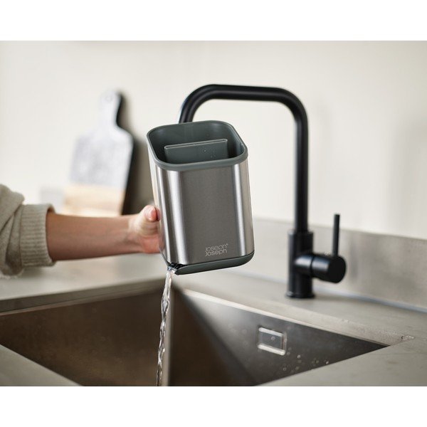 Odkvapkávač na príbory z nehrdzavejúcej ocele v lesklej striebornej farbe 11x11,5 cm Duo Steel – Joseph Joseph-image-3