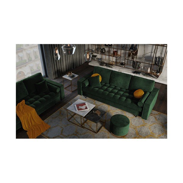 Zelená zamatová rozkladacia pohovka Milo Casa Santo-image-1