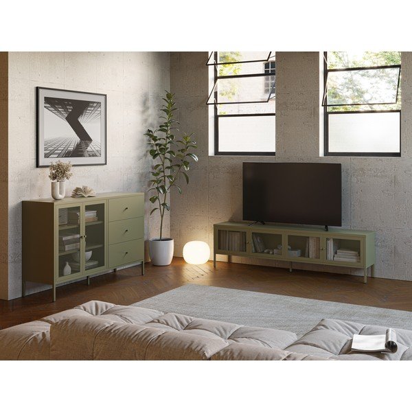 Zelený kovový TV stolík 160x50x35 cm Fayna – Marckeric-image-1