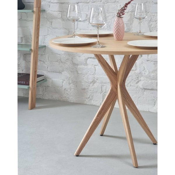 Okrúhly rozkladací jedálenský stôl s doskou v dekore jaseňového dreva 45x90 cm Jubi – Ragaba-image-3