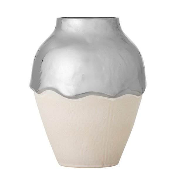 Krémovobiela/v striebornej farbe kameninová váza (výška  26 cm) Silvio – Bloomingville