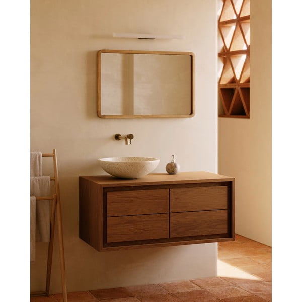Hnedá závesná skrinka pod umývadlo z teakového dreva 90x40 cm Kenta – Kave Home-image-1