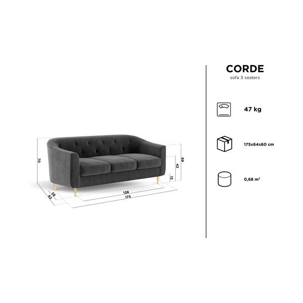 Červená zamatová pohovka Kooko Home Corde, 175 cm-image-2