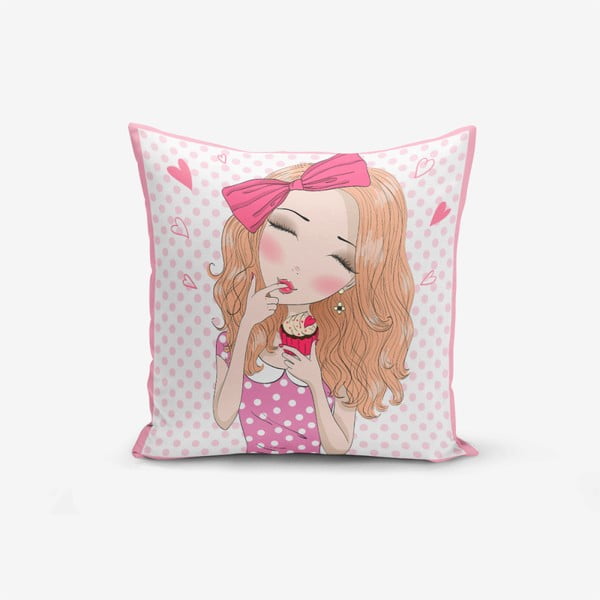Obliečka na vankúš Minimalist Cushion Covers Girl With Cupcake, 45 × 45 cm