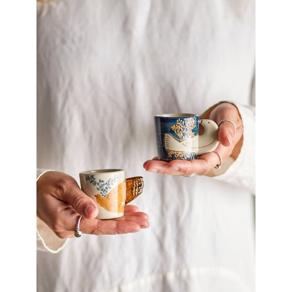 Modré/krémové šálky v súprave 2 ks na espresso z kameniny 55 ml Hezha – Bloomingville-image-1