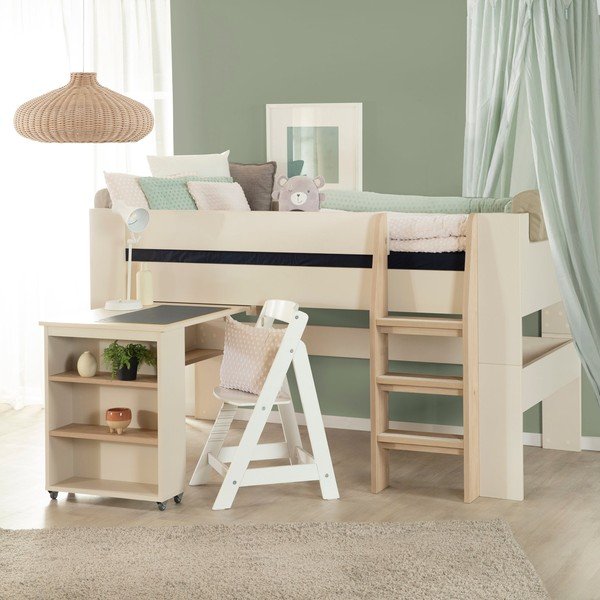 Béžová vyvýšená detská posteľ s úložným priestorom bez roštu 90x200 cm Studio – Roba-image-1