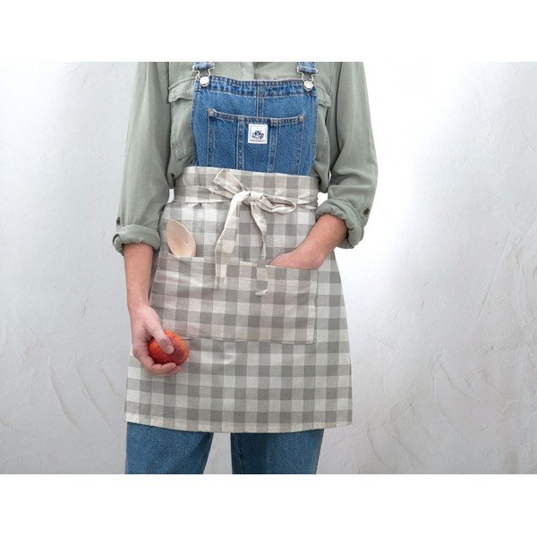 Látková zástera Really Nice Things Delantal de Lino Grey Vichy-image-1