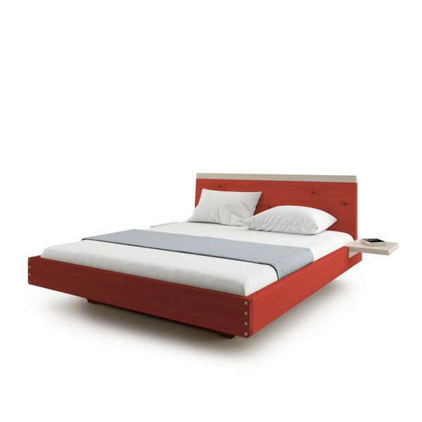 Červená dvojlôžková posteľ z masívneho dubového dreva JELÍNEK Amanta, 200 x 200 cm
