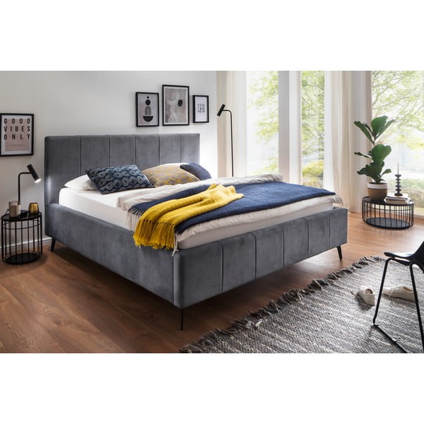 Antracitová čalúnená dvojlôžková posteľ s úložným priestorom s roštom 160x200 cm Lizzano – Meise Möbel-image-1