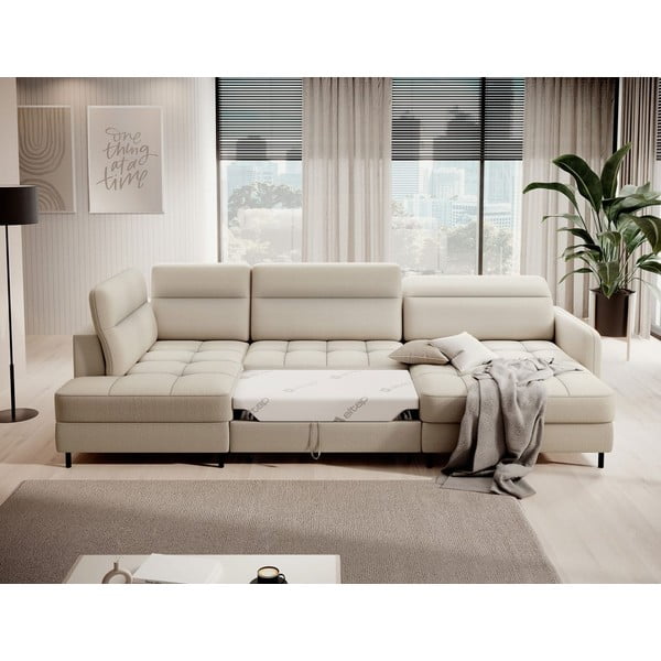 Béžová zamatová rozkladacia/s úložným priestorom rohová pohovka (ľavý roh/do tvaru "U") Berrto – ELTAP-image-4