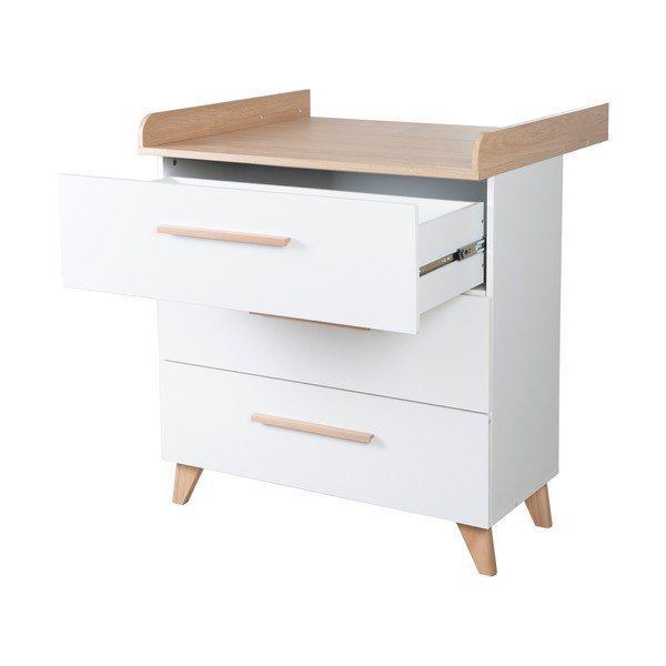 Biela detská komoda s prebaľovacím pultom v dekore duba 88,5x99x76 cm Léon – Roba-image-3