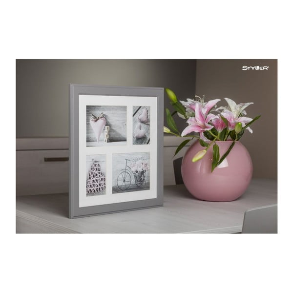 Sivý rámček na 4 fotografie Styler Malmo, 39 × 39 cm