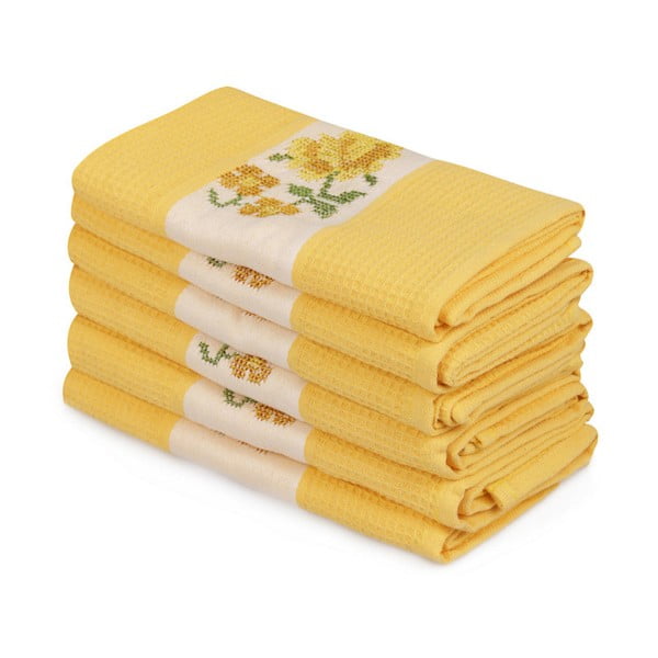 Sada 6 žltých uterákov z čistej bavlny Simplicity, 45 x 70 cm
